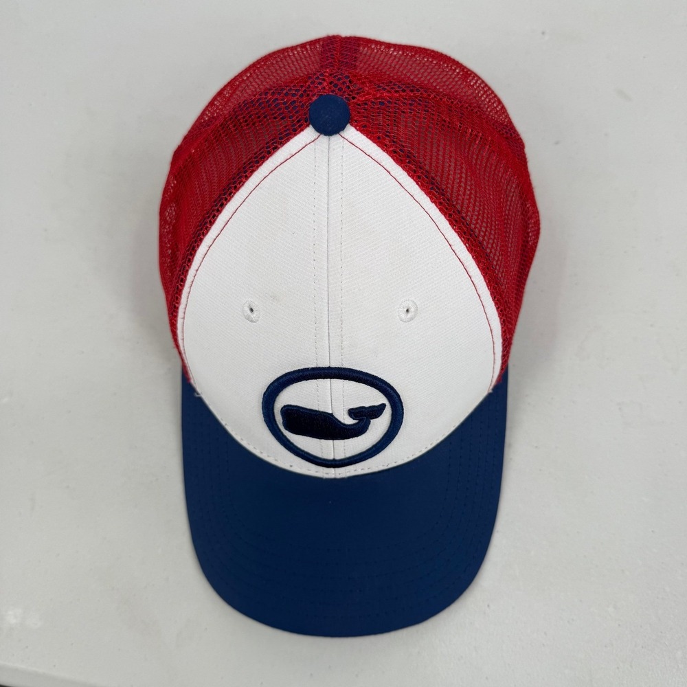 Vineyard Vines Whale Logo Trucker Hat Red‎ White Blue Mesh Snapback Cap Men - Picture 6 of 9